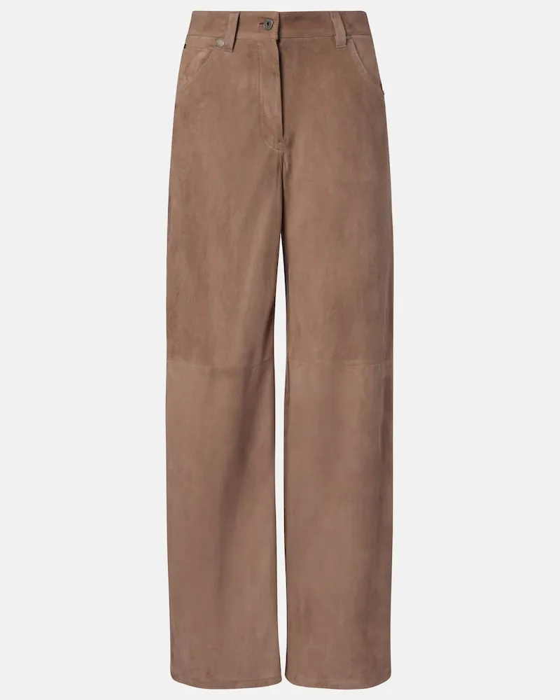 Brunello Cucinelli Weite Hose aus Veloursleder Beige