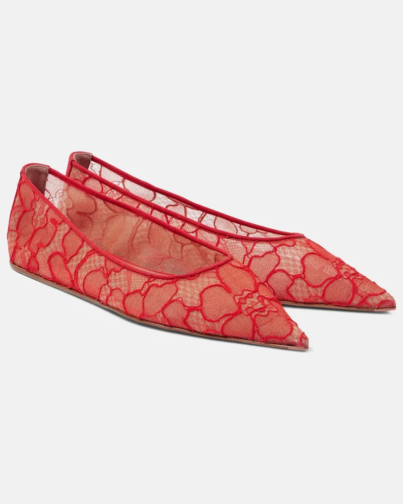 Amina Muaddi Ballerinas Barbara aus Spitze Rot