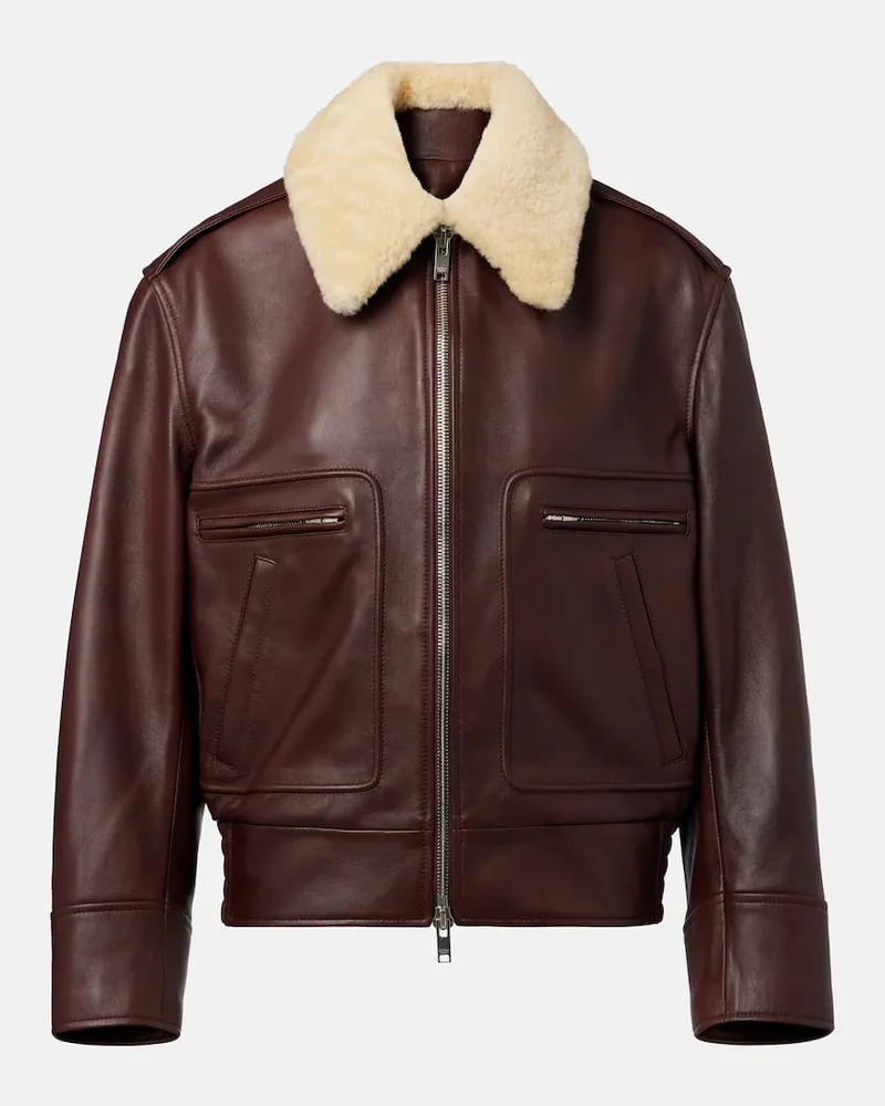 Bottega Veneta Lederjacke mit Shearling Braun