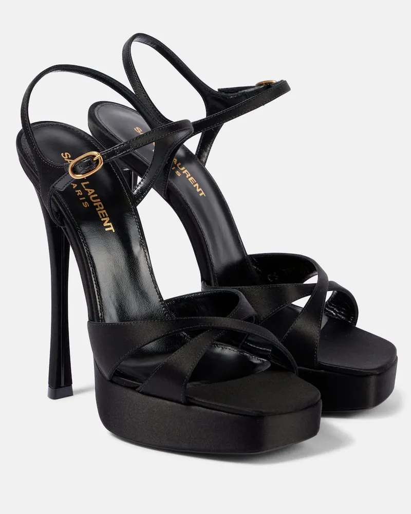 Saint Laurent Plateausandalen Debbie 110 aus Satin Schwarz