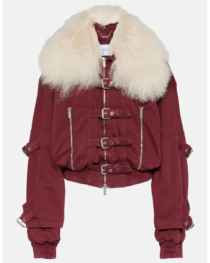 Blumarine Cropped-Jeansjacke mit Shearling Rot
