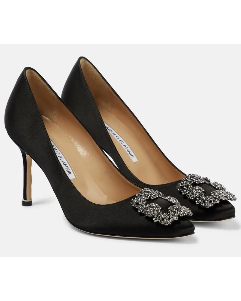 Manolo Blahnik Verzierte Pumps Hangisi 90 aus Satin Schwarz