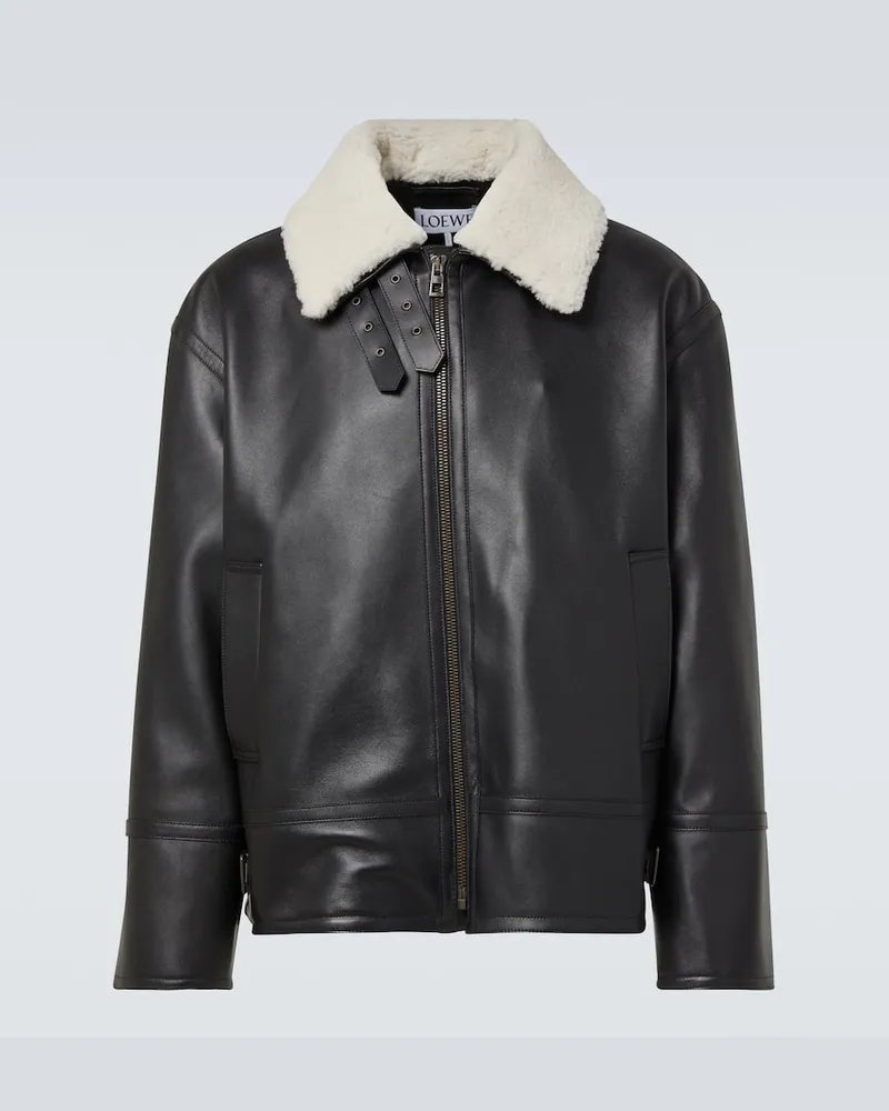 Loewe Lederjacke mit Shearling Schwarz