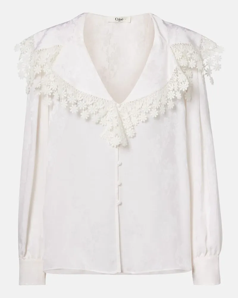 Chloé Chloé Bluse aus Seiden-Jacquard mit Spitze Weiß