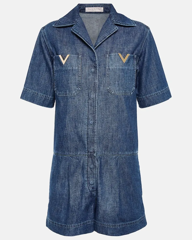 Valentino Garavani Verzierter Playsuit aus Denim Blau