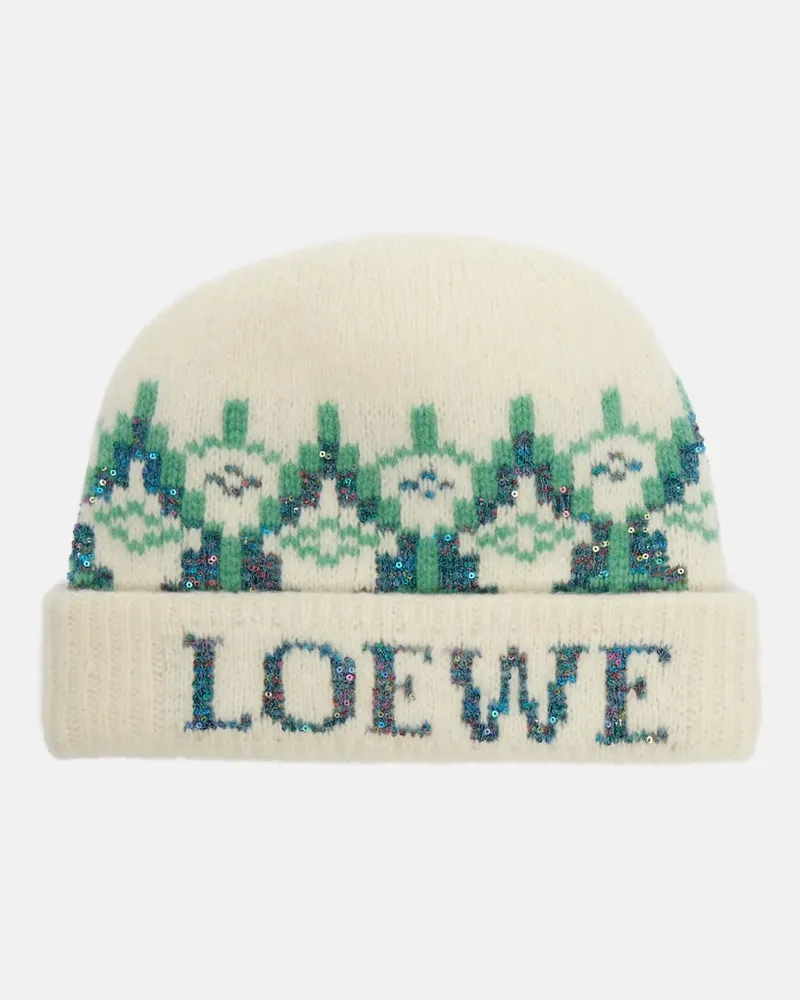 Loewe Mütze aus einem Wollgemisch mit Pailletten Weiß
