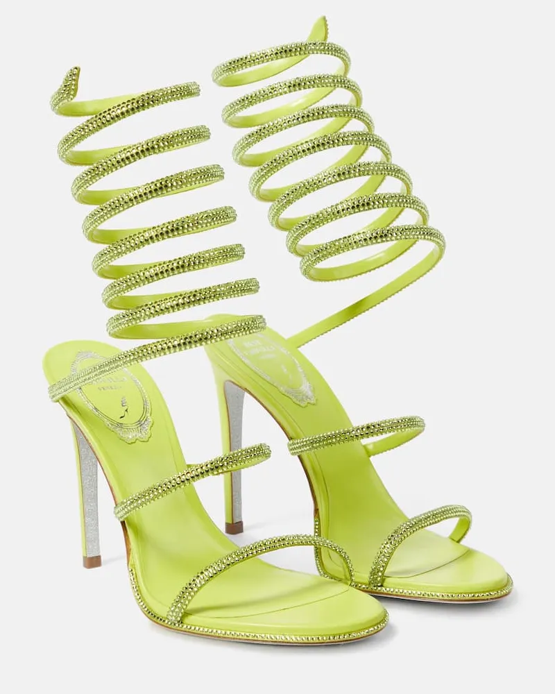 René Caovilla Sandalen Cleo aus Satin mit Kristallen Grün