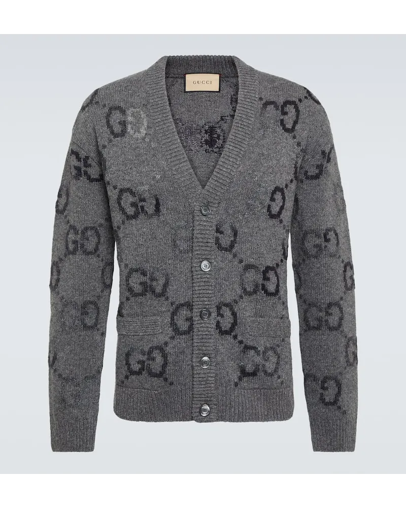 Gucci Cardigan Jumbo GG aus einem Wollgemisch Grau