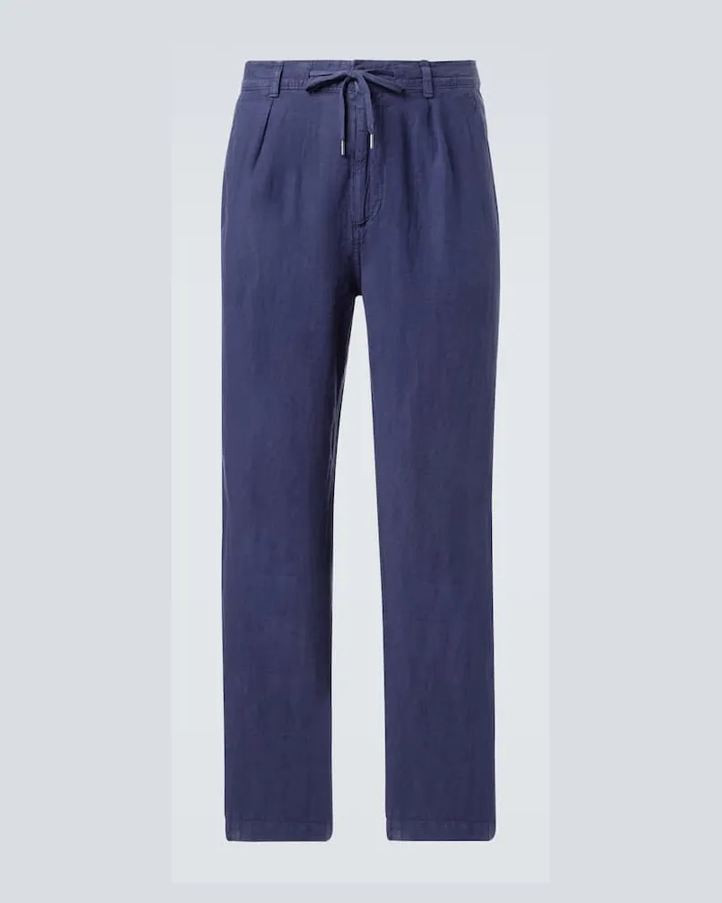 Ralph Lauren Gerade Hose aus Leinen Blau