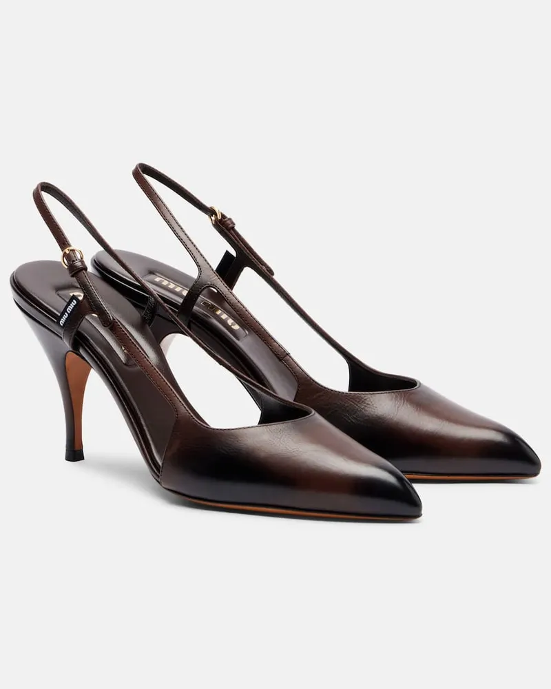 Miu Miu Slingback-Pumps aus Leder Braun
