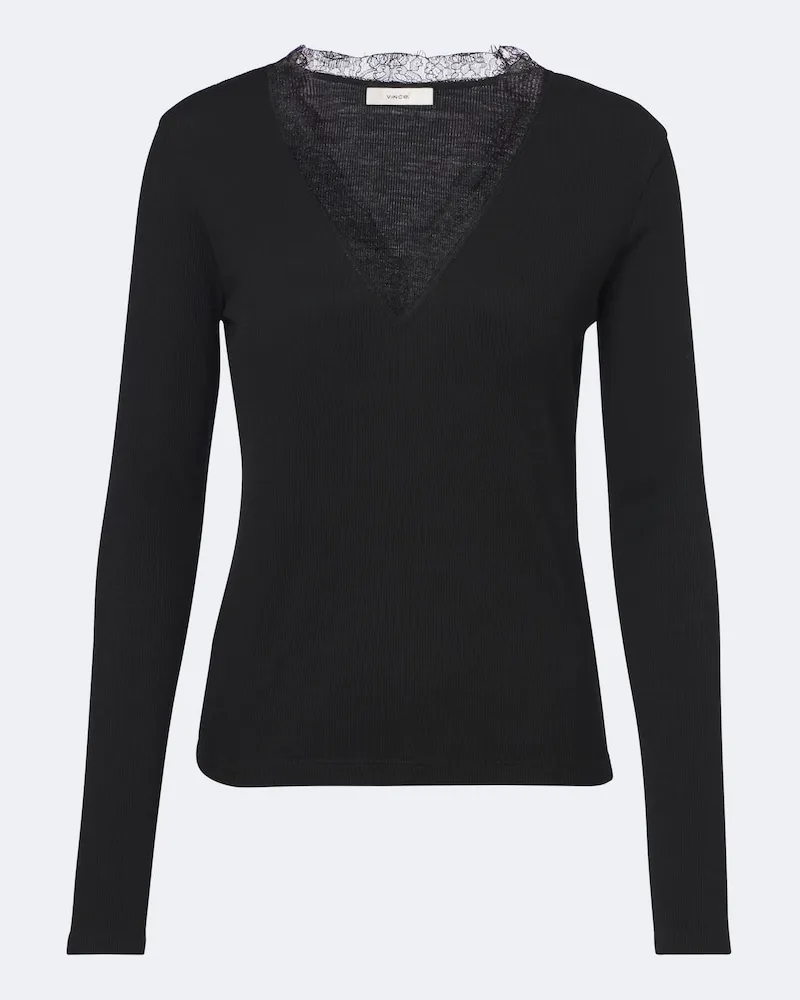 Vince Top aus Rippstrick mit Spitze Schwarz