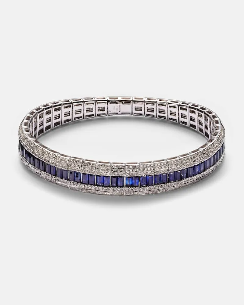 SHAY Armband Diamond Pave Scales Stretch aus 18kt Weißgold mit Diamanten und Saphiren Silber