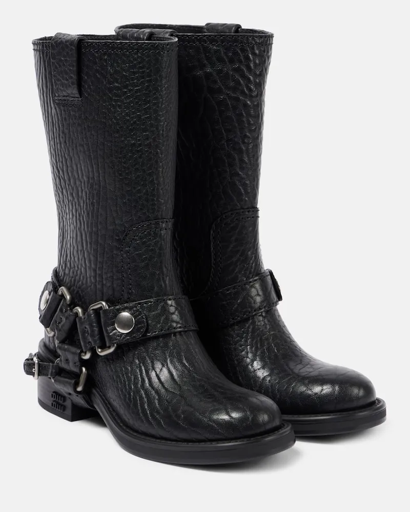 Miu Miu Bikerstiefel Moto aus Leder Schwarz