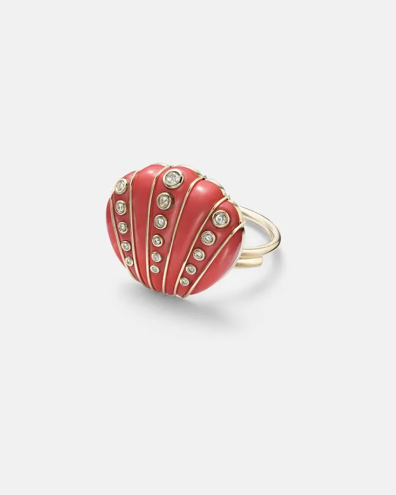Yvonne Léon Yvonne Léon Ring Corail Coquillage aus 9kt Gelbgold (375/1000) mit Diamanten und Koralle Gold