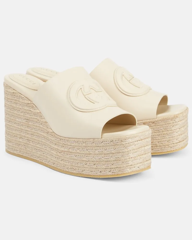 Gucci Wedge-Pantoletten GG aus Leder Weiß