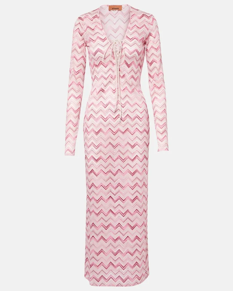 Missoni Maxikleid aus Häkelstrick Rosa