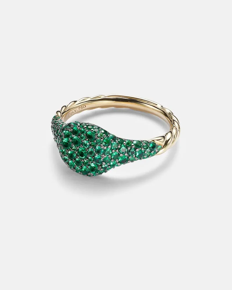David Yurman Pinky Ring Petite Pavé aus 18kt Gelbgold mit Smaragden Gold