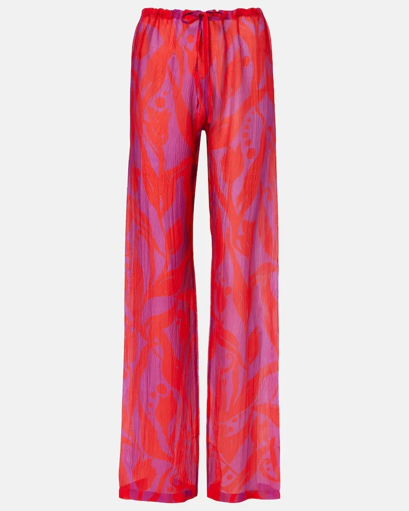 Dries van Noten Gerade Hose Pachas aus Seide Rot