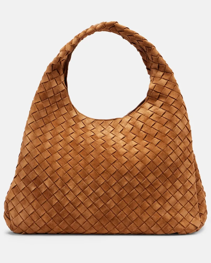 Bottega Veneta Schultertasche Campana Large aus Veloursleder Beige