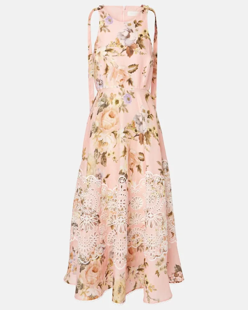 Zimmermann Midikleid Acacia aus Leinen Pink
