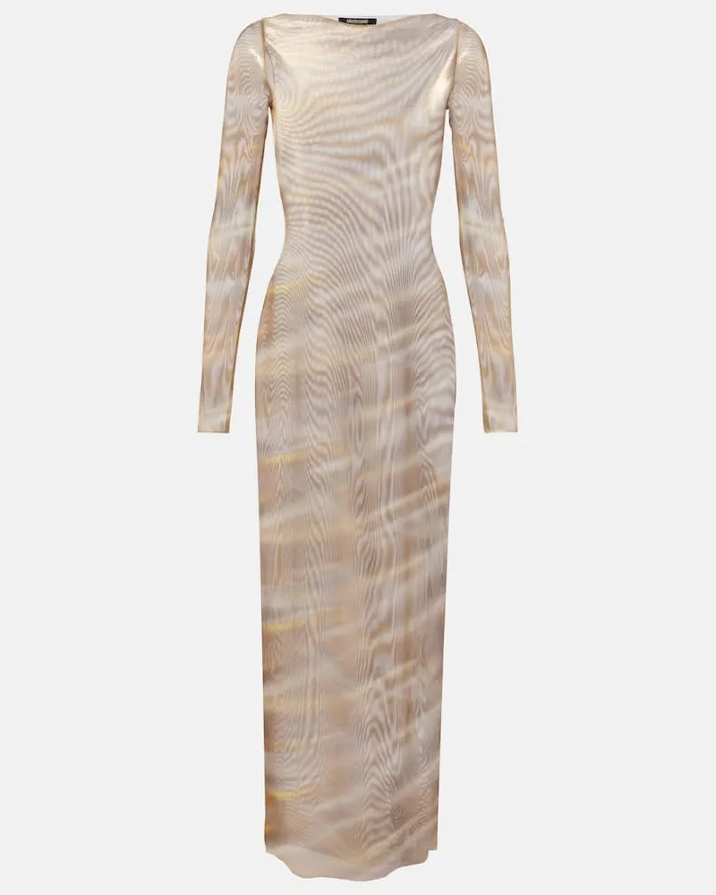 Roberto Cavalli Bedrucktes Maxikleid Gold