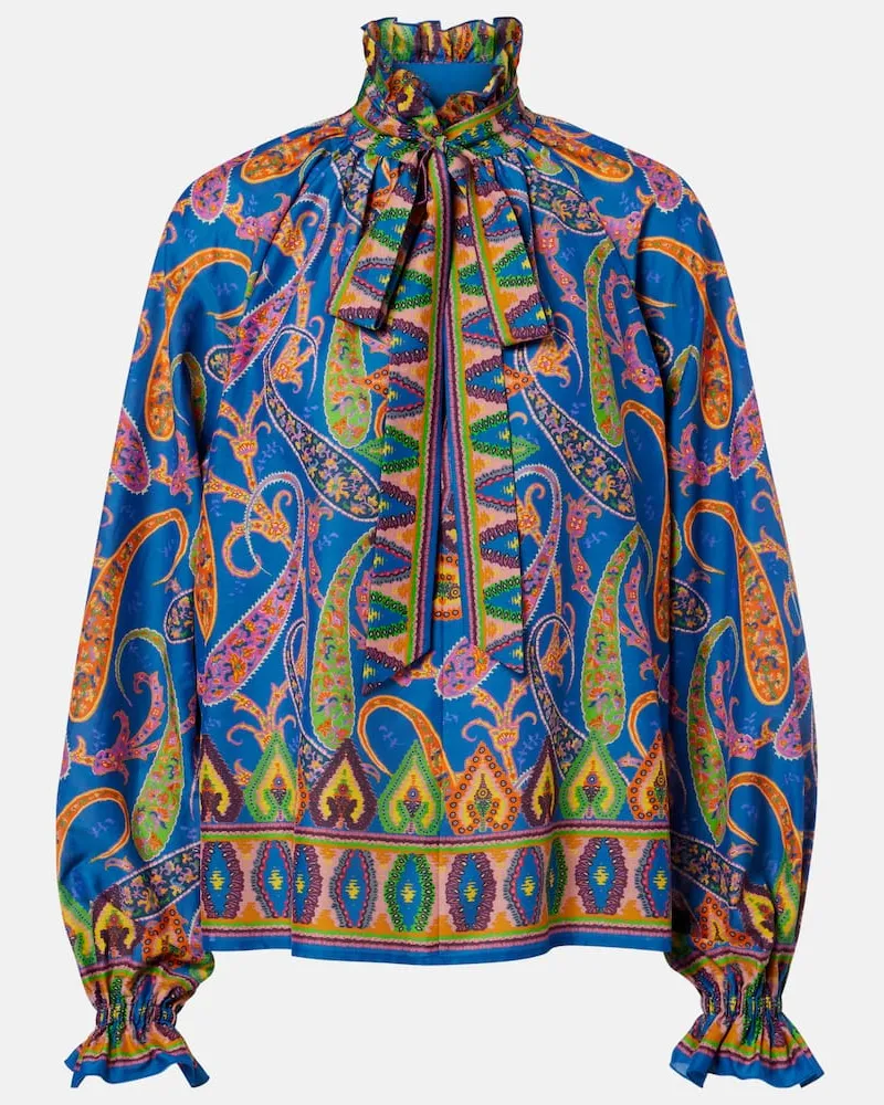 Etro Bedruckte Schluppenbluse aus Baumwolle und Seide Multicolor