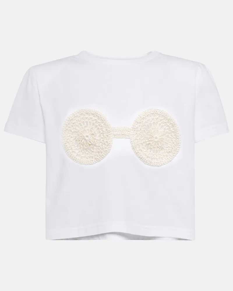 Magda Butrym Besticktes T-Shirt aus einem Baumwollgemisch Weiß