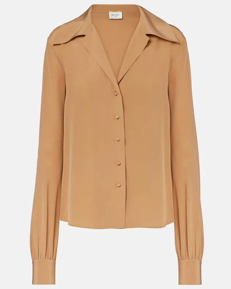 Saint Laurent Bluse aus Crêpe de Chine aus Seide Beige