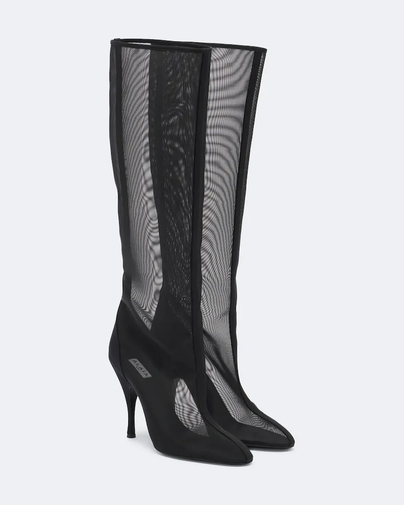 Alaïa Alaïa Kniehohe Stiefel aus Mesh Schwarz