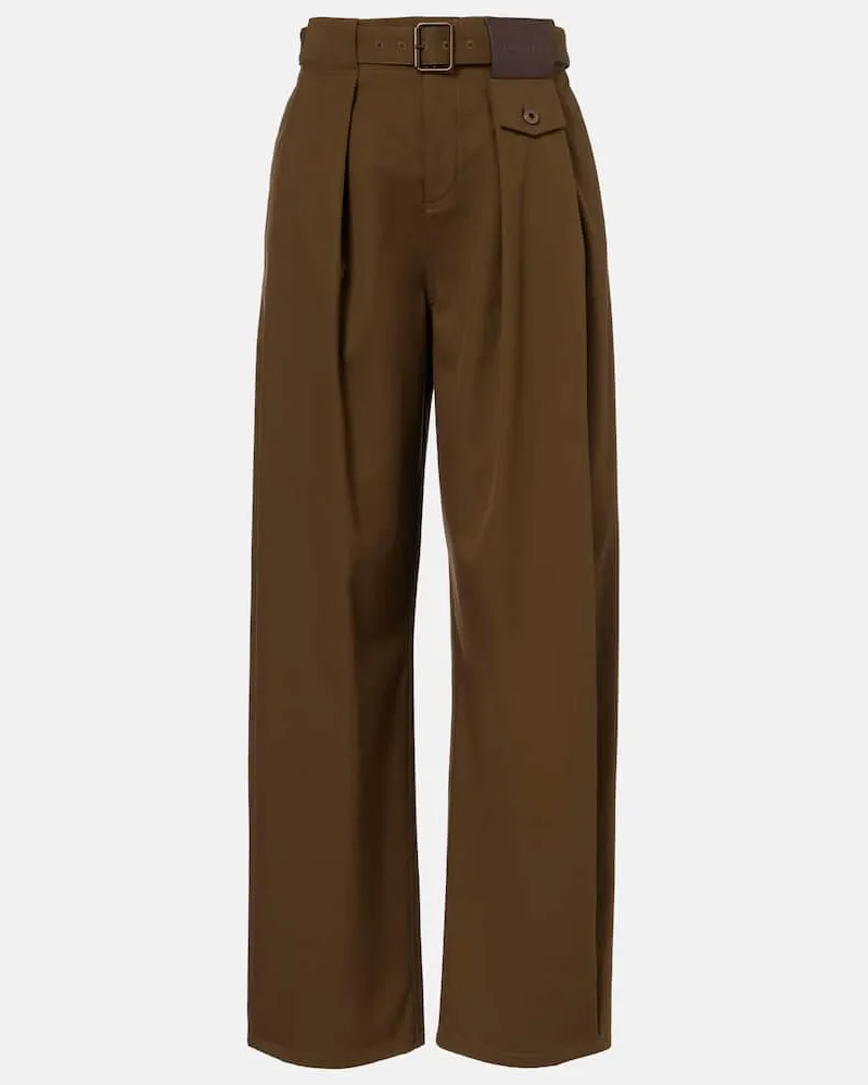 Loewe Weite High-Rise-Hose aus Baumwolle und Seide Grün