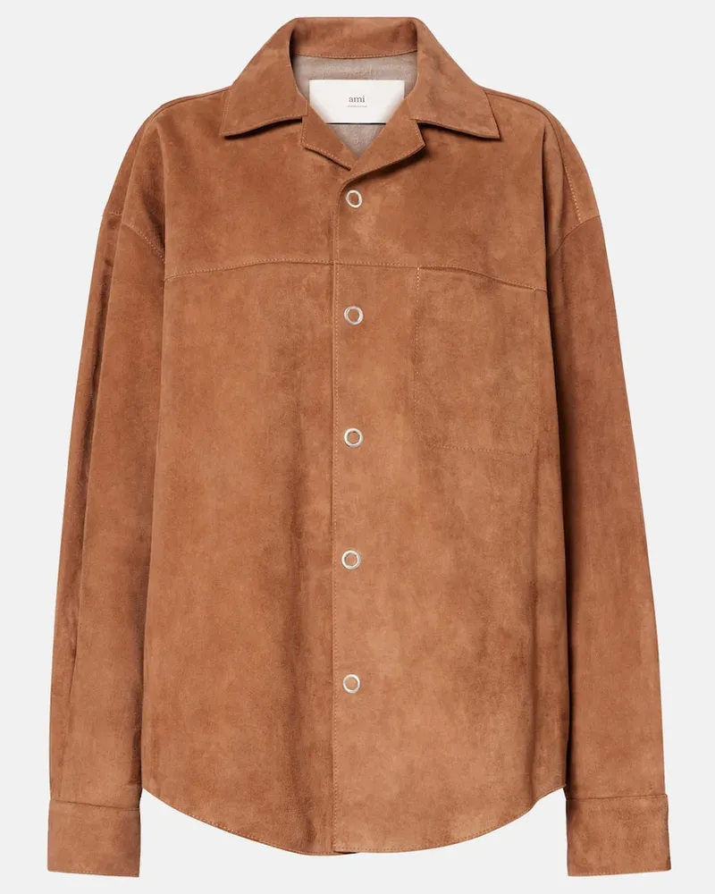 AMI Paris Hemdjacke aus Veloursleder Braun