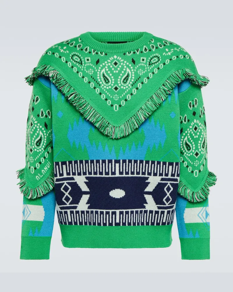 Alanui Pullover Icon Bandana aus Schurwolle Grün
