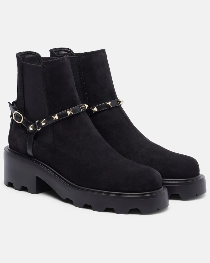 Valentino Garavani Ankle Boots Rockstud 55 aus Veloursleder Schwarz