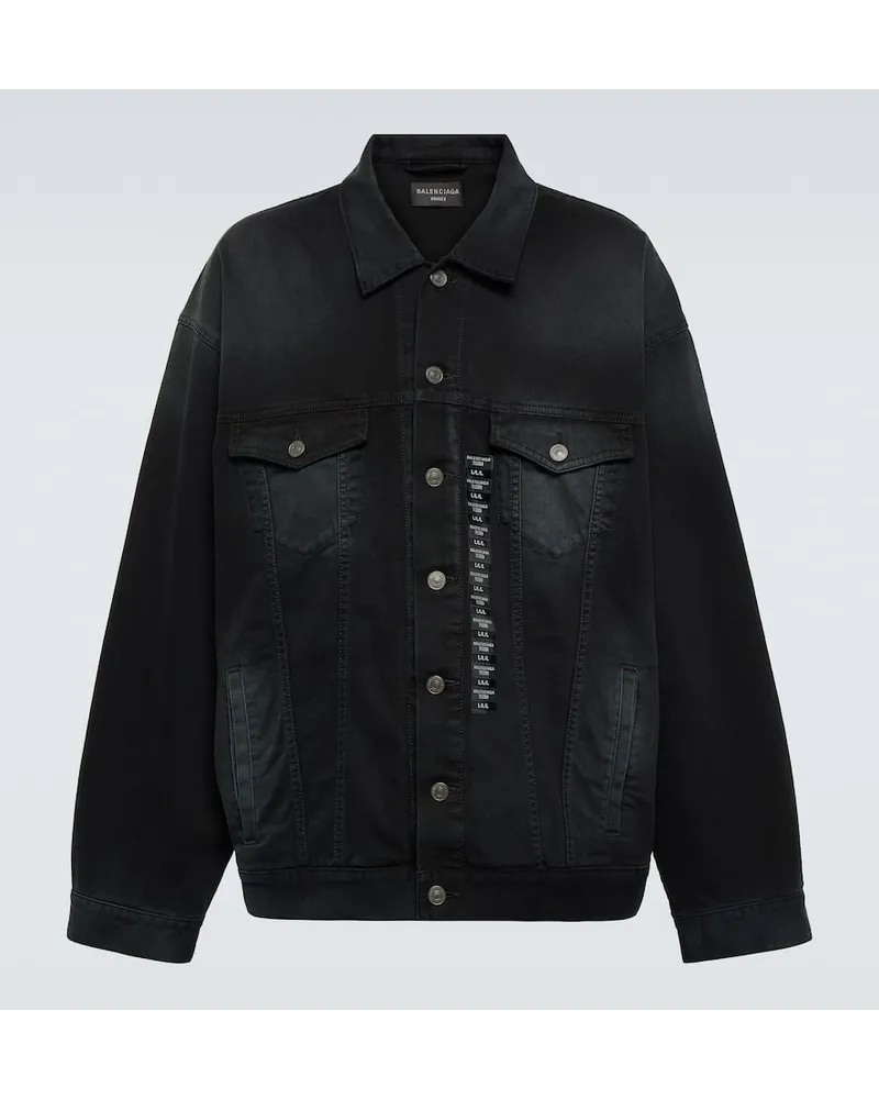 Balenciaga Oversize-Jeansjacke Size Sticker Schwarz