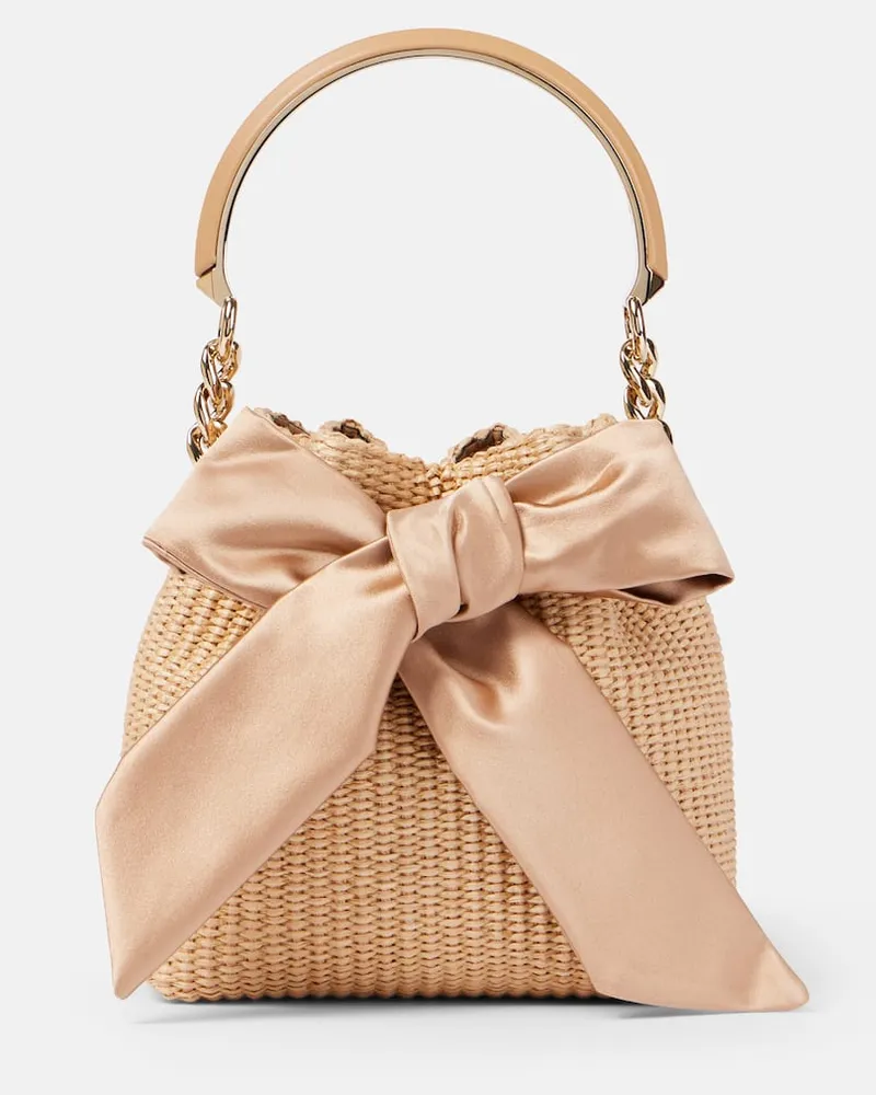 Jimmy Choo Bucket Bag Bon Bon aus Raffiabast Beige