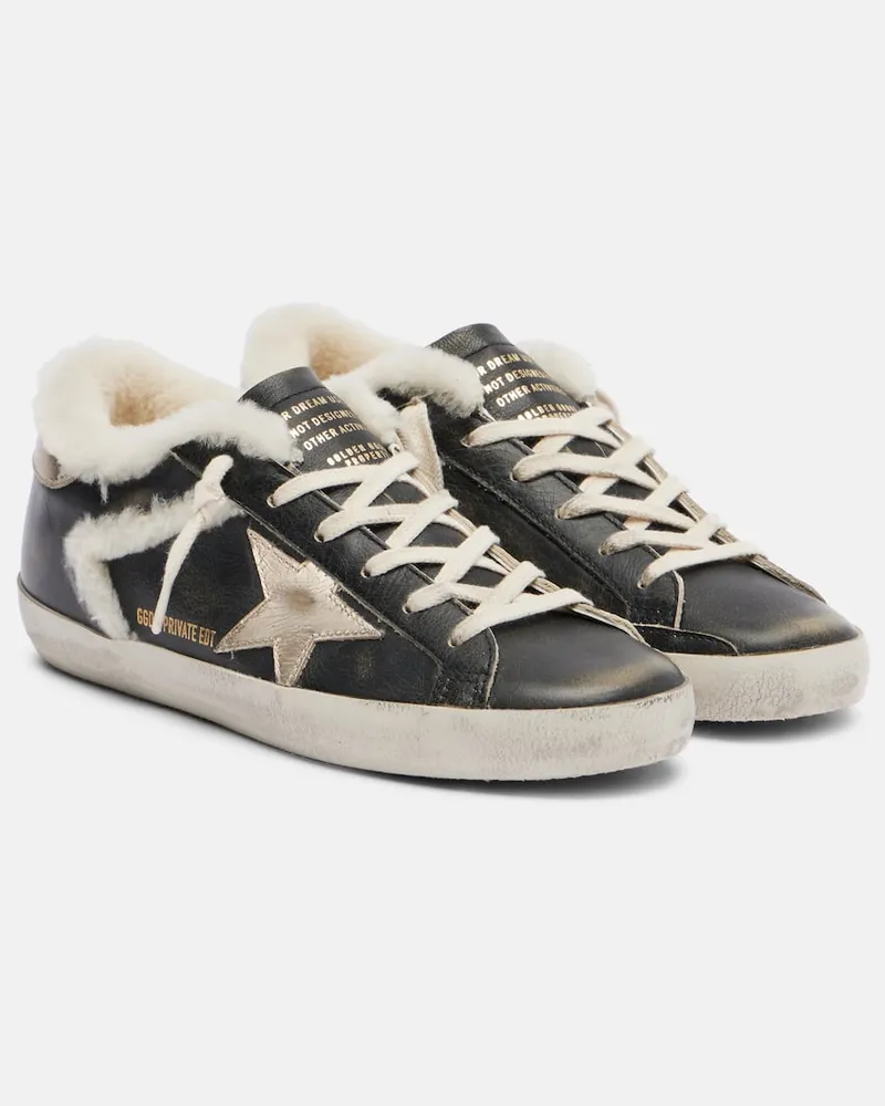Golden Goose Sneakers Super-Star aus Leder mit Shearling Schwarz