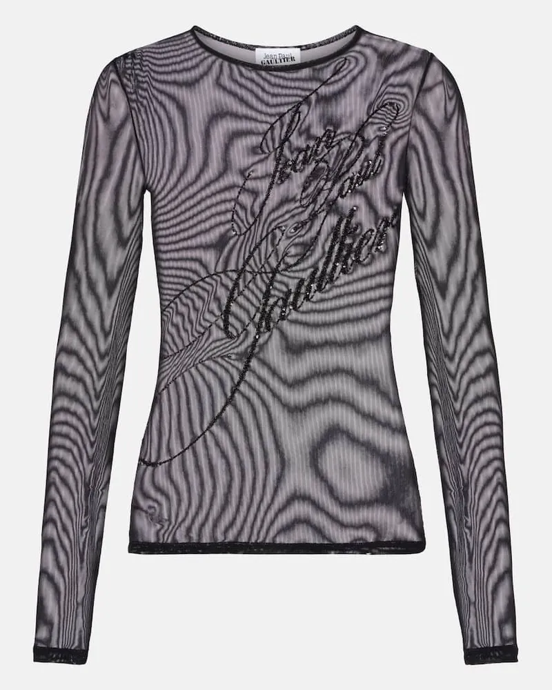 Jean Paul Gaultier Top aus Tüll mit Pailletten Schwarz