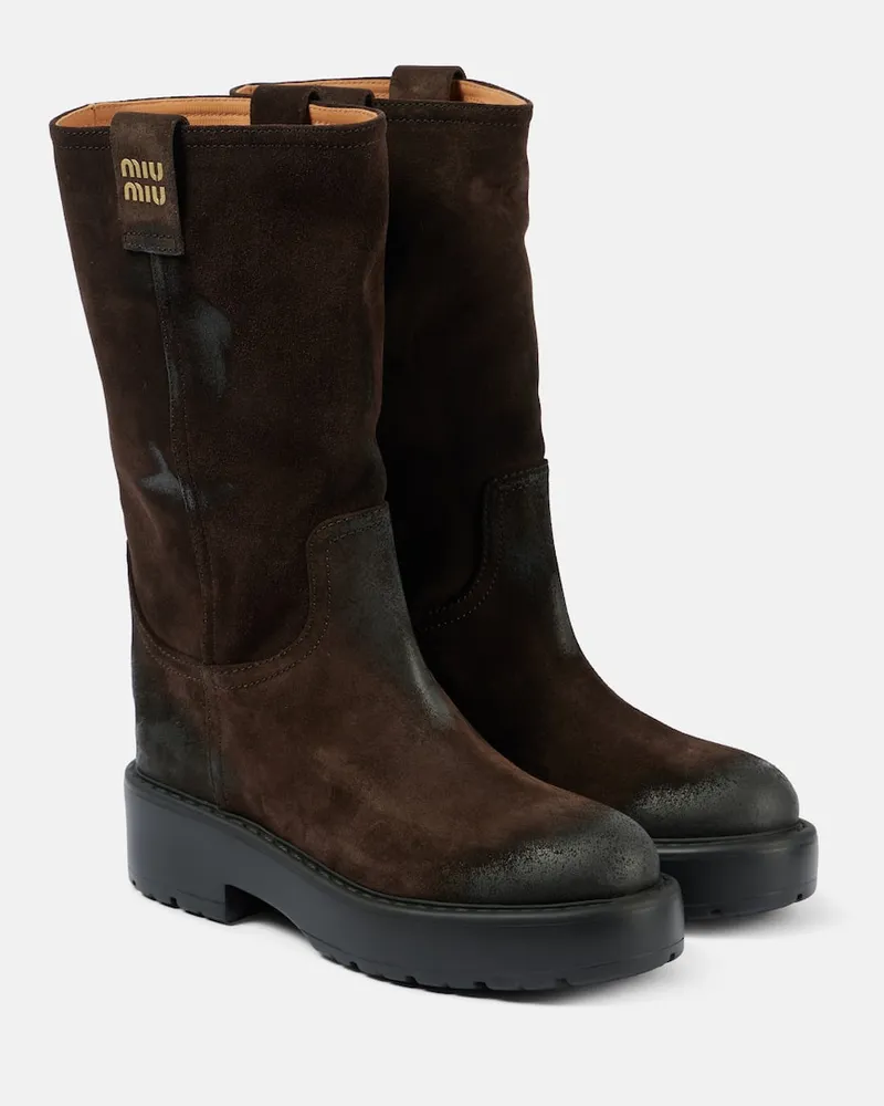 Miu Miu Stiefel aus Veloursleder Braun