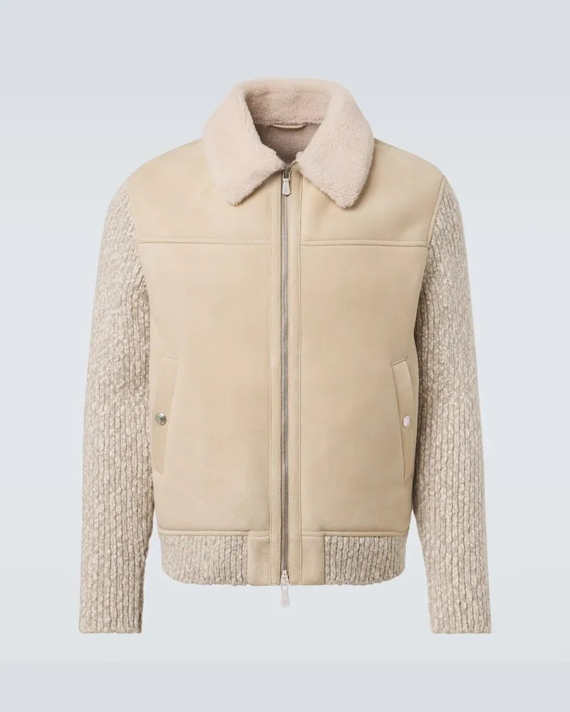 Eleventy Jacke aus Veloursleder mit Shearling-Futter Beige
