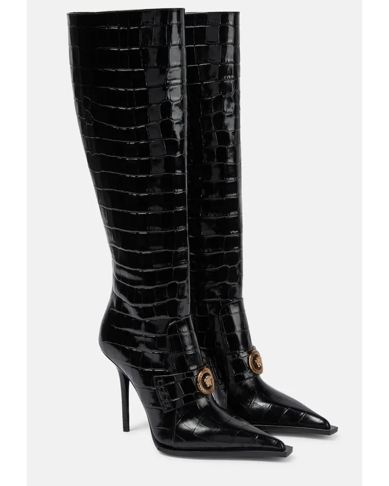 Versace Stiefel Medusa aus Lackleder Schwarz