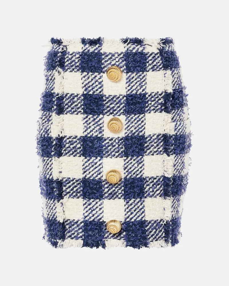 Balmain High-Rise-Minirock aus Tweed Blau