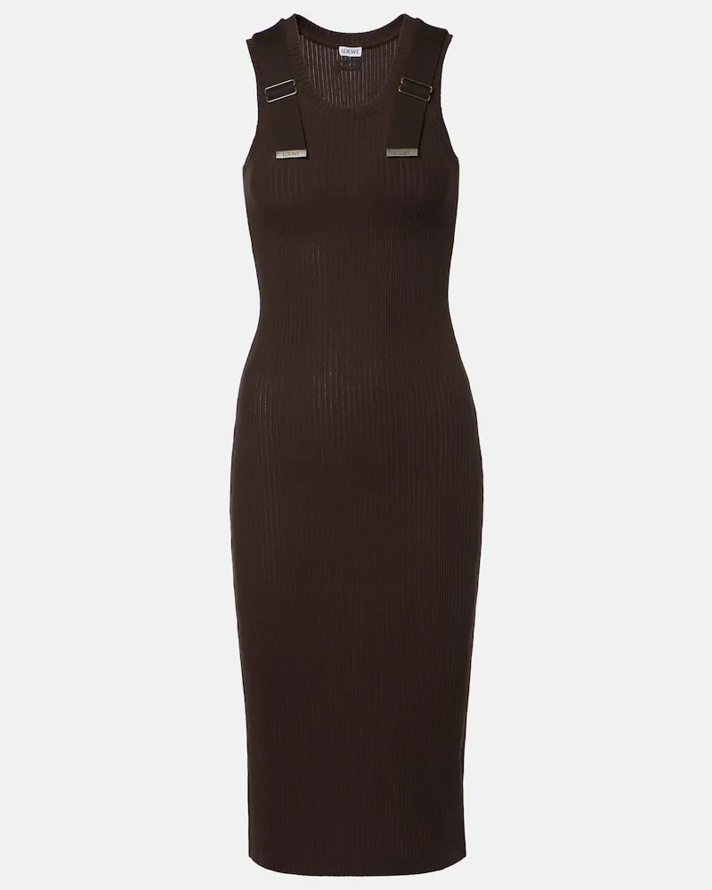 Loewe Midikleid aus Rippstrick Braun