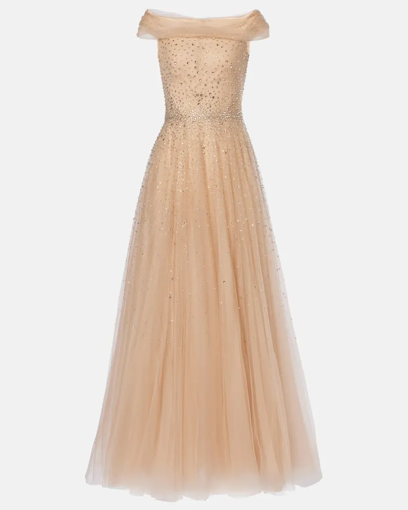 Jenny Packham Robe Shayla aus Tüll mit Kristallen Nude