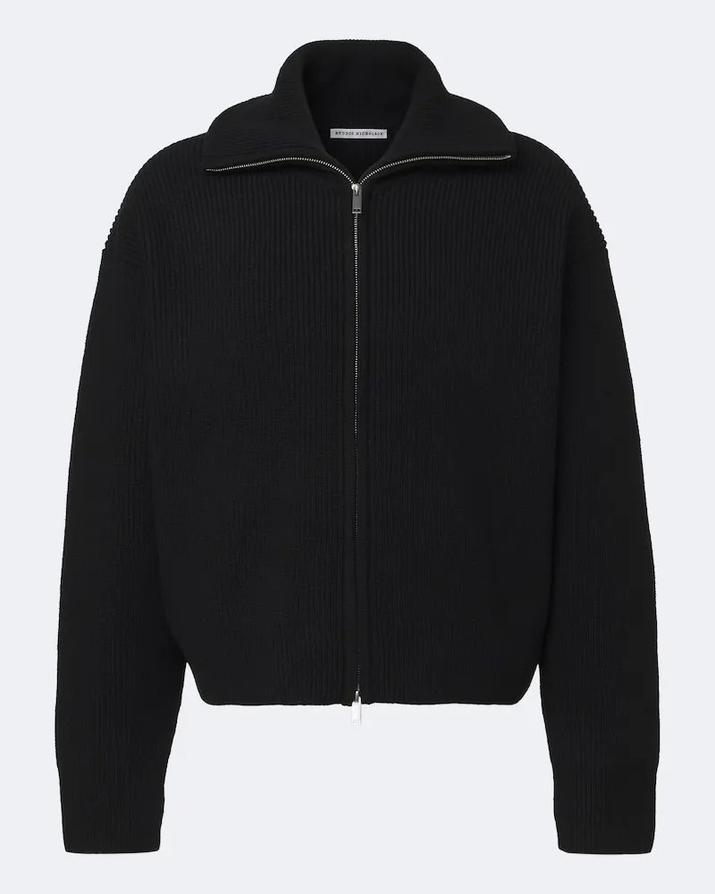 Studio Nicholson Pullover mit Reißverschluss aus Wolle Schwarz
