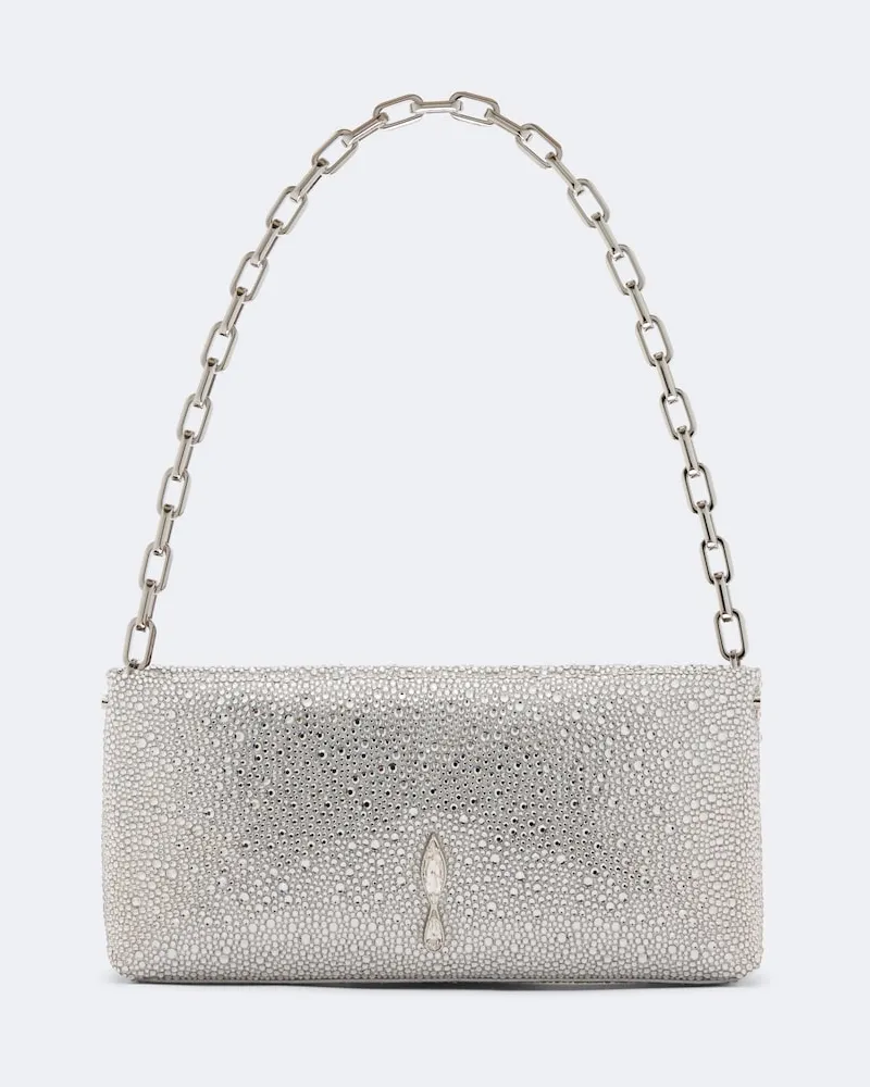 Christian Louboutin Clutch Maykimay Small aus Satin mit Kristallen Burgunderrot