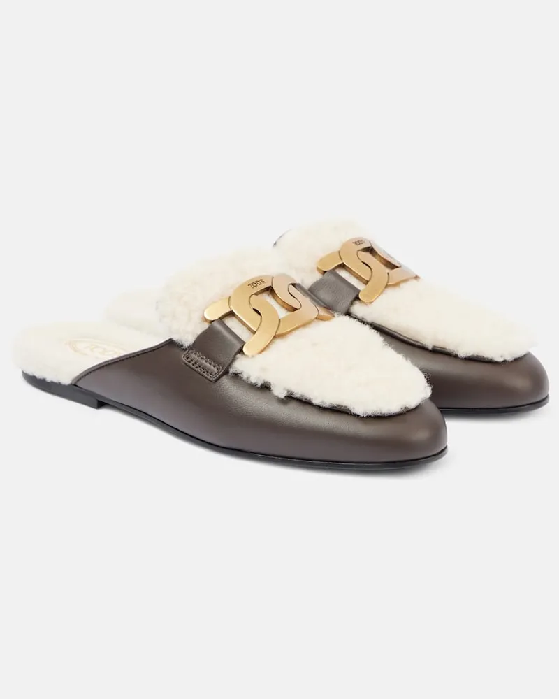 TOD'S Slippers Catena aus Shearling und Leder Braun