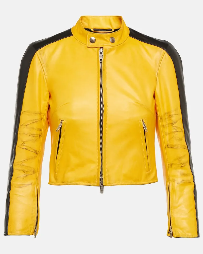 Balenciaga Cropped-Lederjacke Gelb