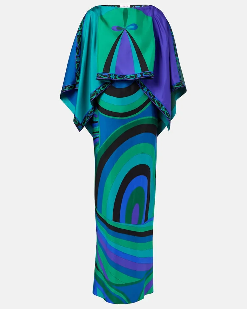 Emilio Pucci Set Iride aus Maxikleid und Cape aus Seide Grün