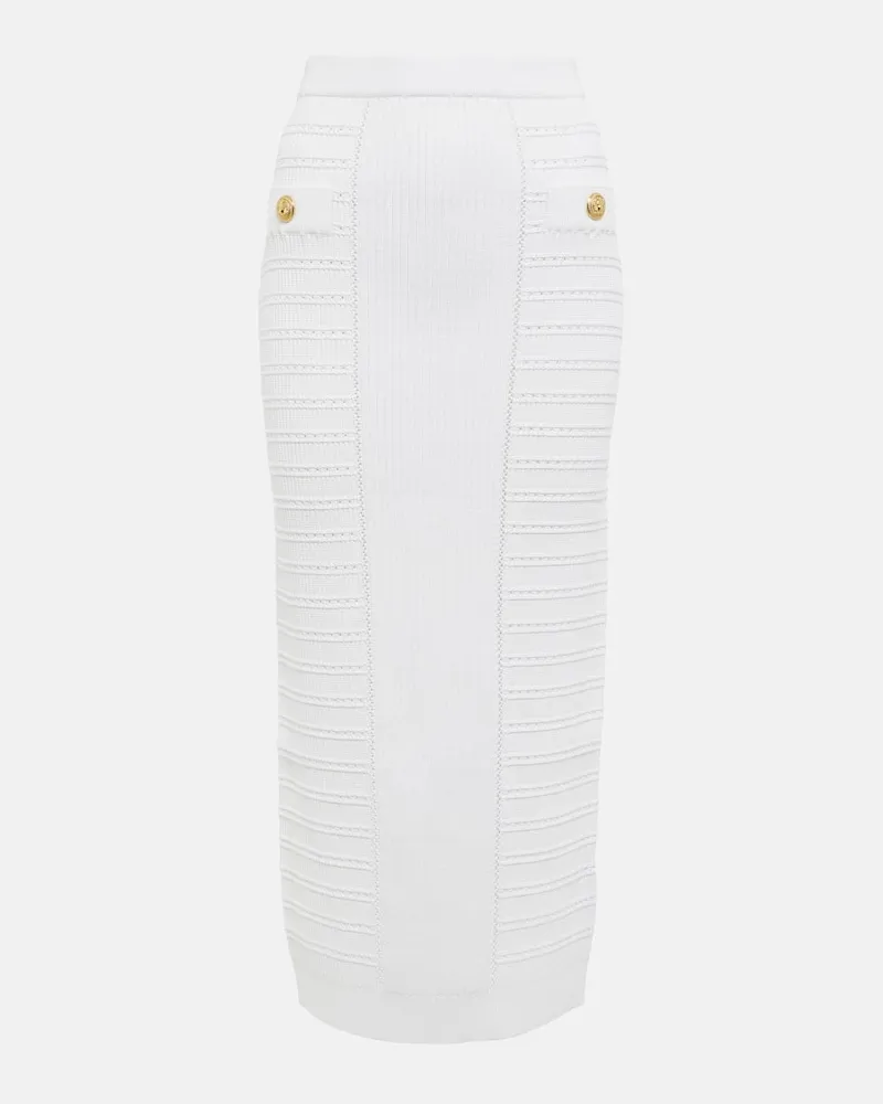 Balmain Verzierter Midirock aus Strick Weiß