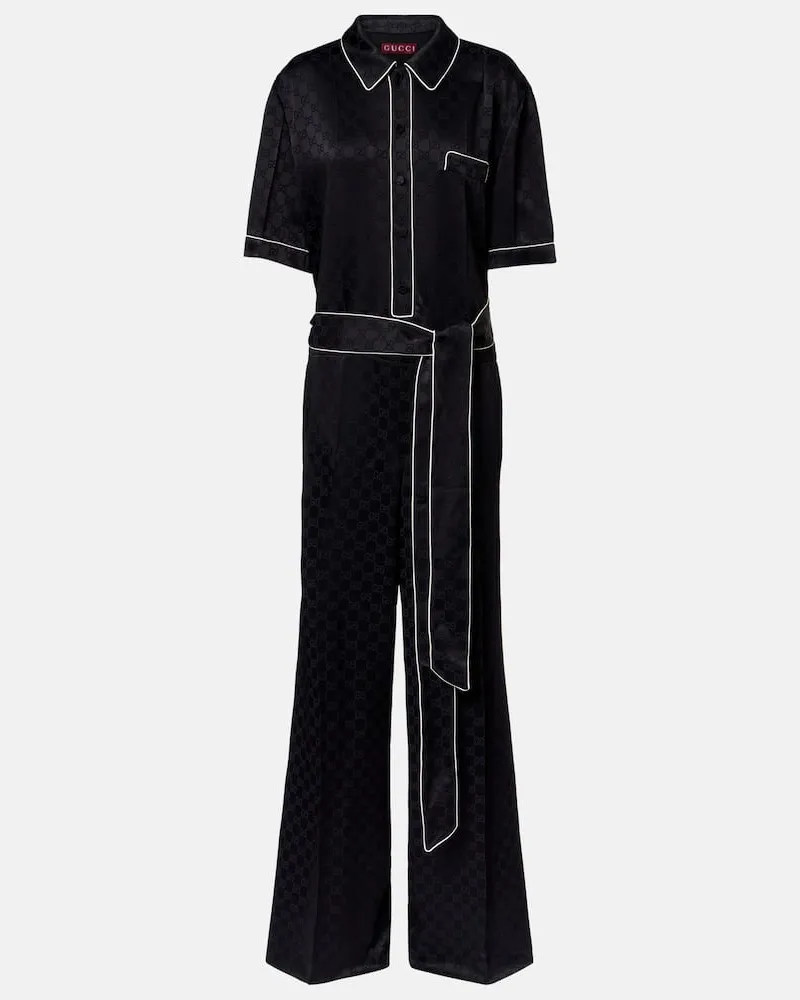 Gucci Jumpsuit Hammered GG aus Satin Schwarz